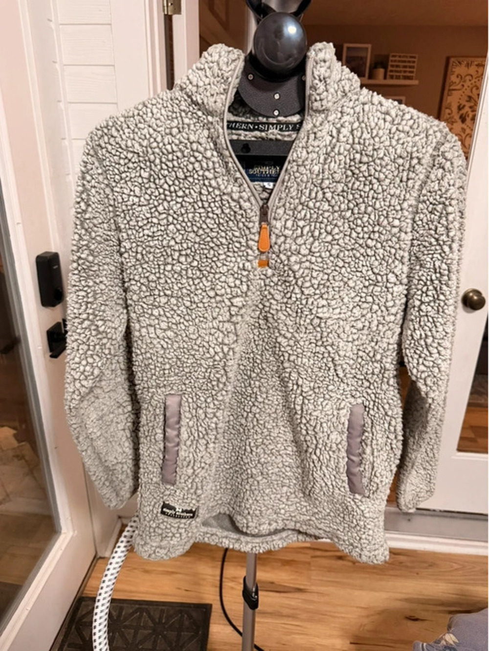 Simply Southern Sherpa Pullover Size Small Gray 1/4 Zip Fleece Teddy Jacket